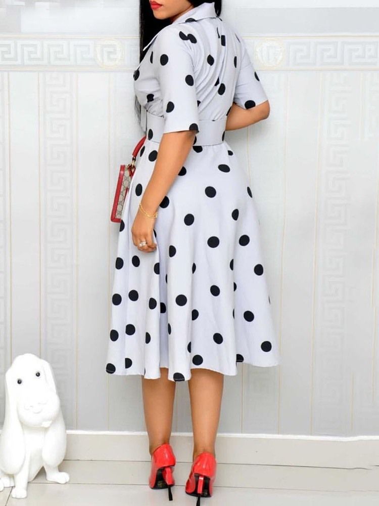 Polka Dots A-Line Mid-Calf Half Sleeve Regular Ol Kjole (Uten Linning)