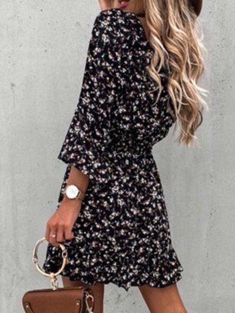 Print Above Knee Langermet Floral Pullover Damekjole