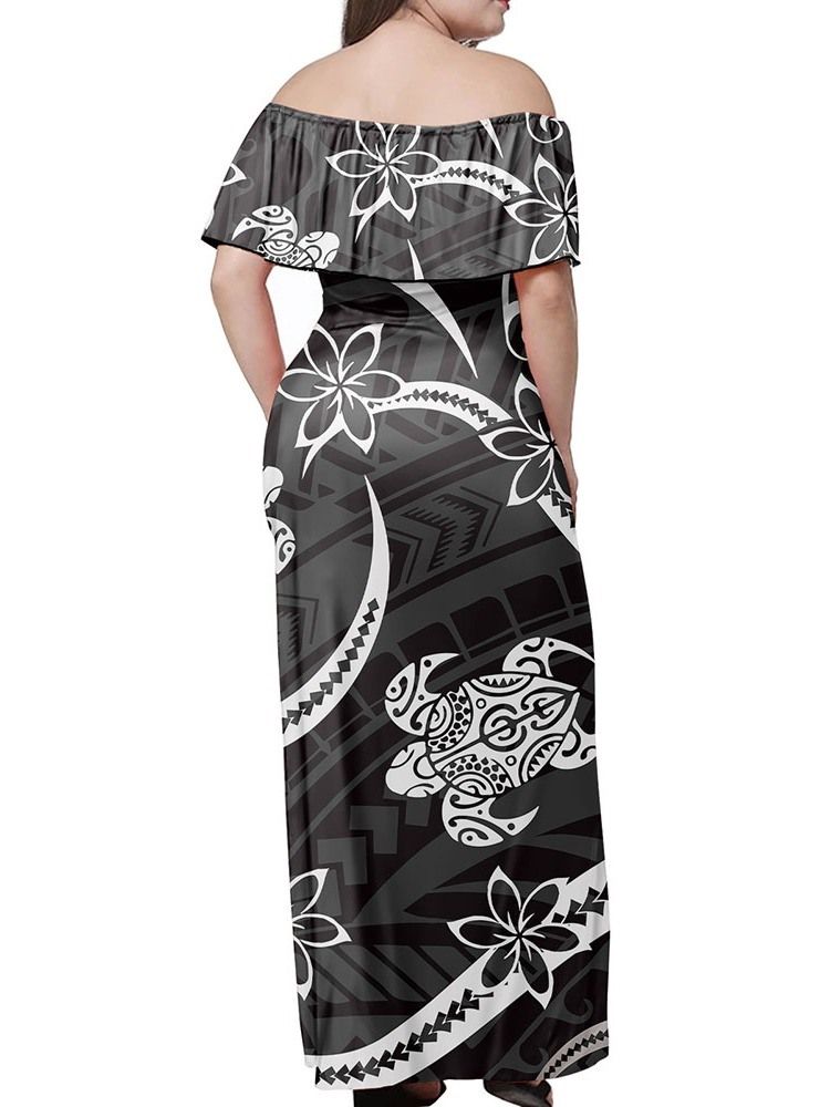 Print Kortermet Off Shoulder Pullover Sommer Maxi Dress