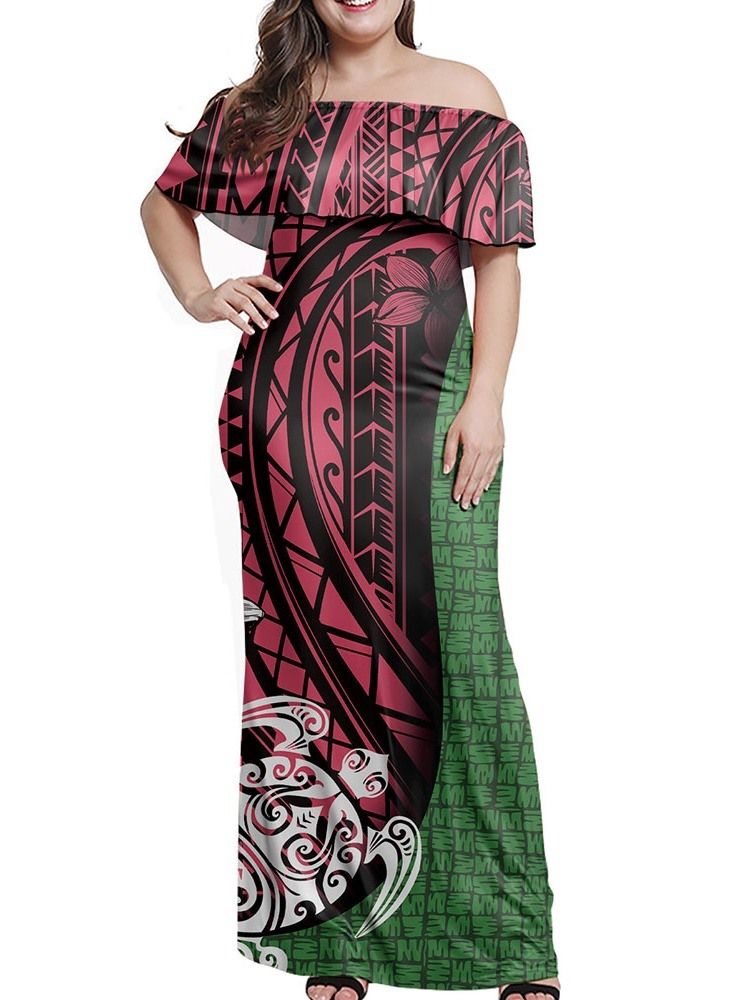 Print Kortermet Off Shoulder Pullover Sommer Maxi Dress