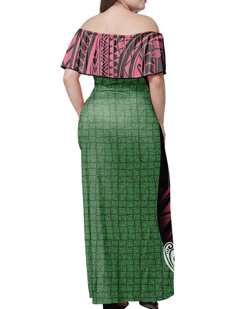 Print Kortermet Off Shoulder Pullover Sommer Maxi Dress