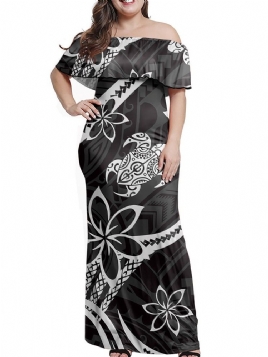 Print Kortermet Off Shoulder Pullover Sommer Maxi Dress