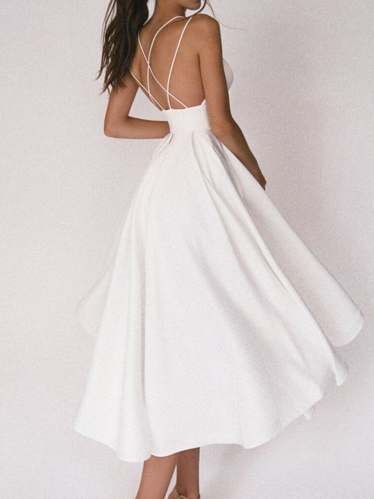 Ryggløs Ermeløs Mid-Calf Sexy Mid Waist Kjole Wedding Guest Dress