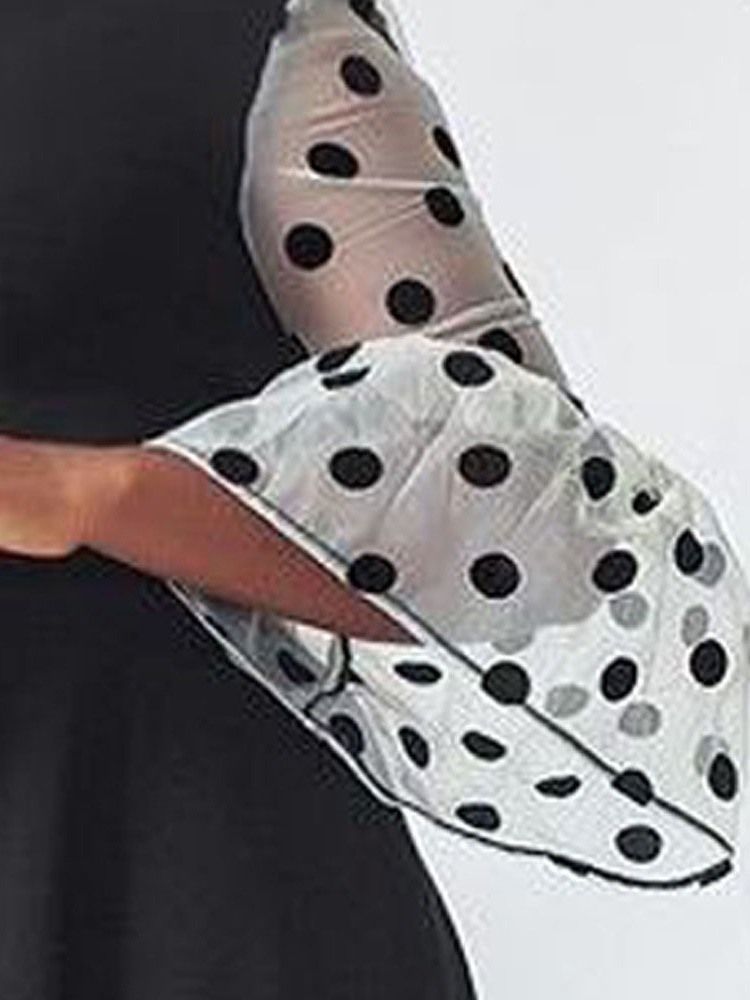 Stativ Krage Gjennomsiktig Ni-Punkts Ermet Genser Polka Dots Maxi Black Dress