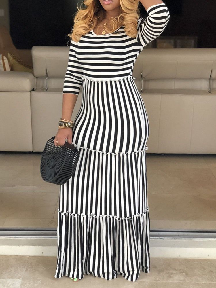 Stripe Gulv-Lengde Vanlig A-Line Maxi Dress