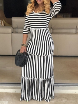 Stripe Gulv-Lengde Vanlig A-Line Maxi Dress