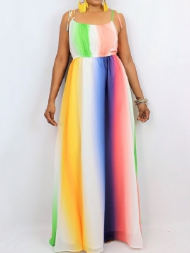 Tie-Dye Gulv-Lengde Ermeløs Color Block Maxi Dress