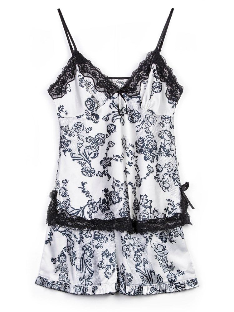 Floral Satin Pyjamas Camisole Short Sets Sexy Natttøy