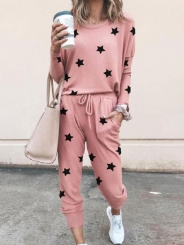 Pocket Casual Pullover Rund Neck Pyjamas Suit