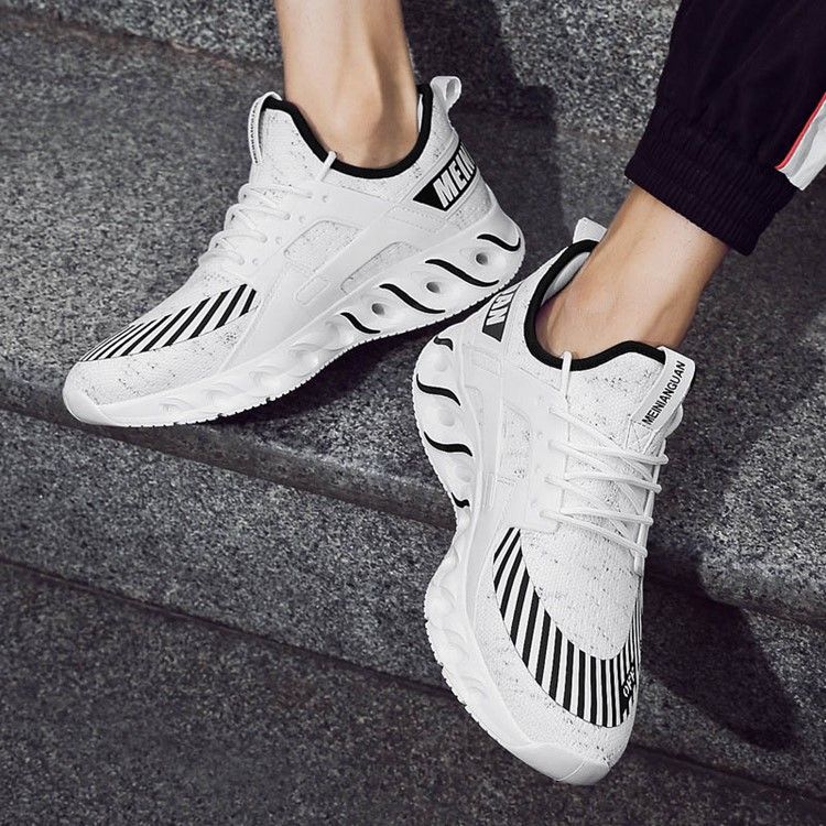 Mesh Stripe Print Lace-Up Rund Tå Menns Joggesko