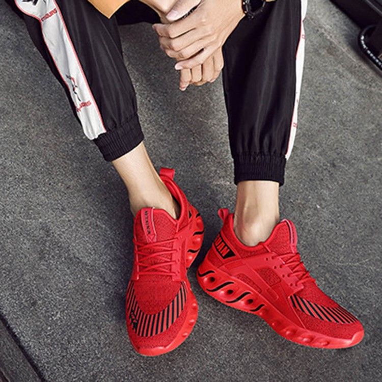 Mesh Stripe Print Lace-Up Rund Tå Menns Joggesko