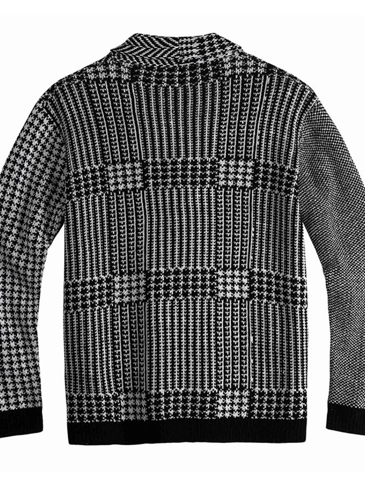 Lapel Pocket Houndstooth Vinter Single-Breasted Genser