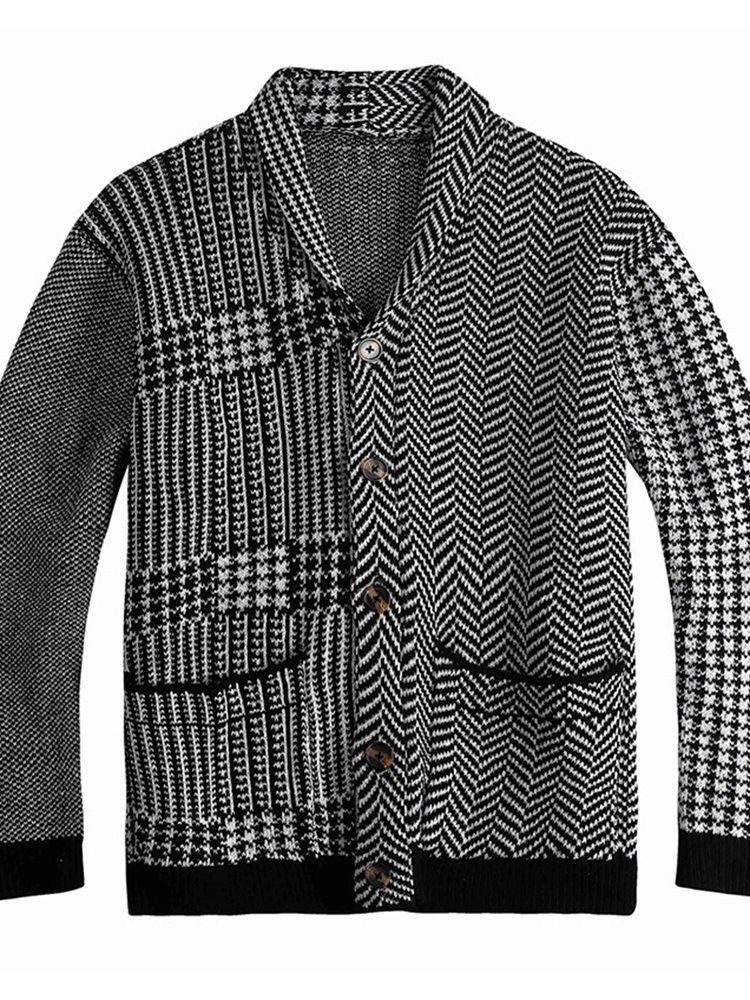 Lapel Pocket Houndstooth Vinter Single-Breasted Genser