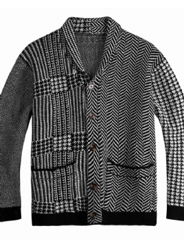 Lapel Pocket Houndstooth Vinter Single-Breasted Genser