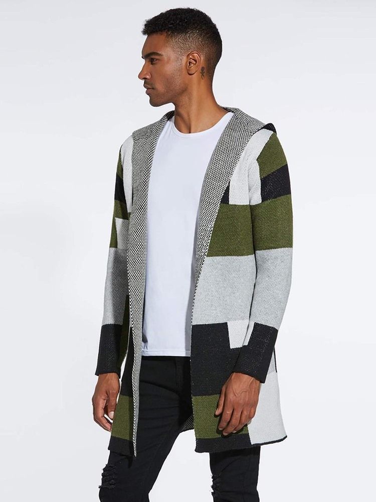 Patchwork Mid-Length Hette Menn Vinter Cardigan Gensere