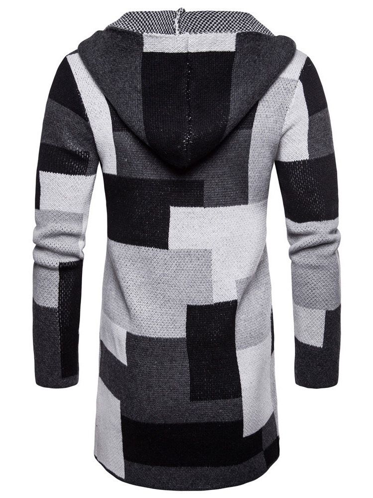 Patchwork Mid-Length Hette Menn Vinter Cardigan Gensere