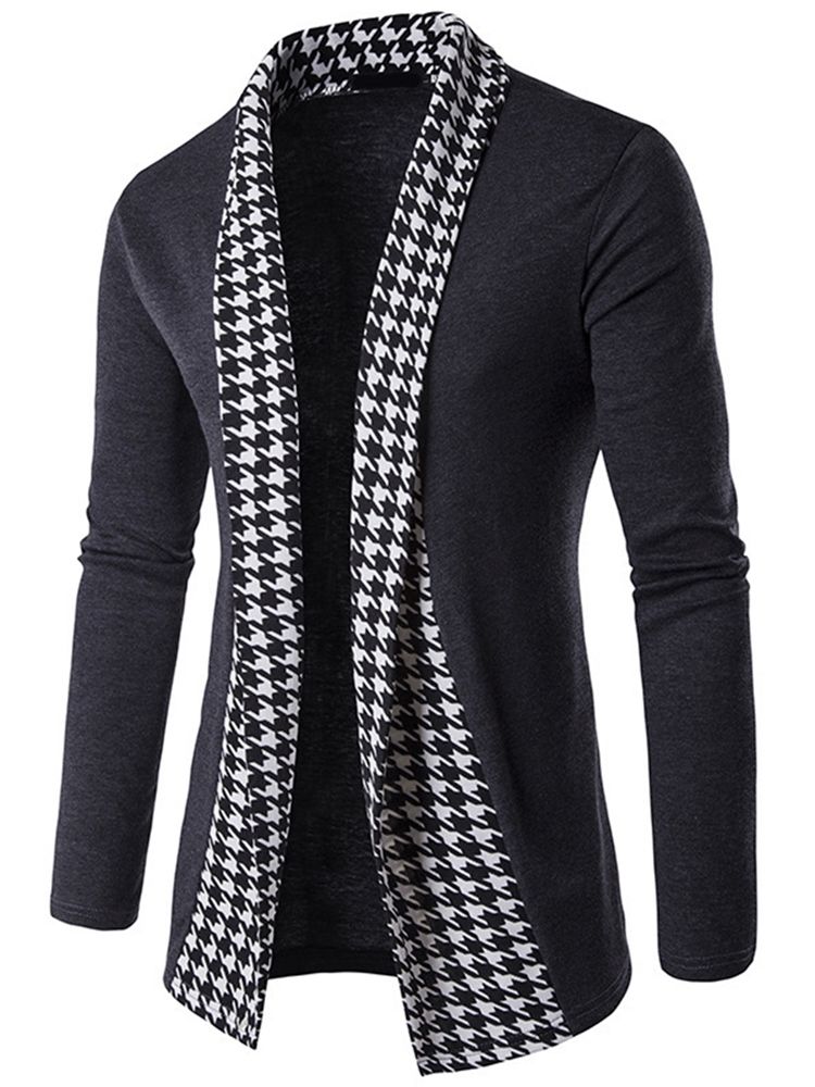 Vogue Houndstooth Patchwork Cardigan Strikkevarer For Menn