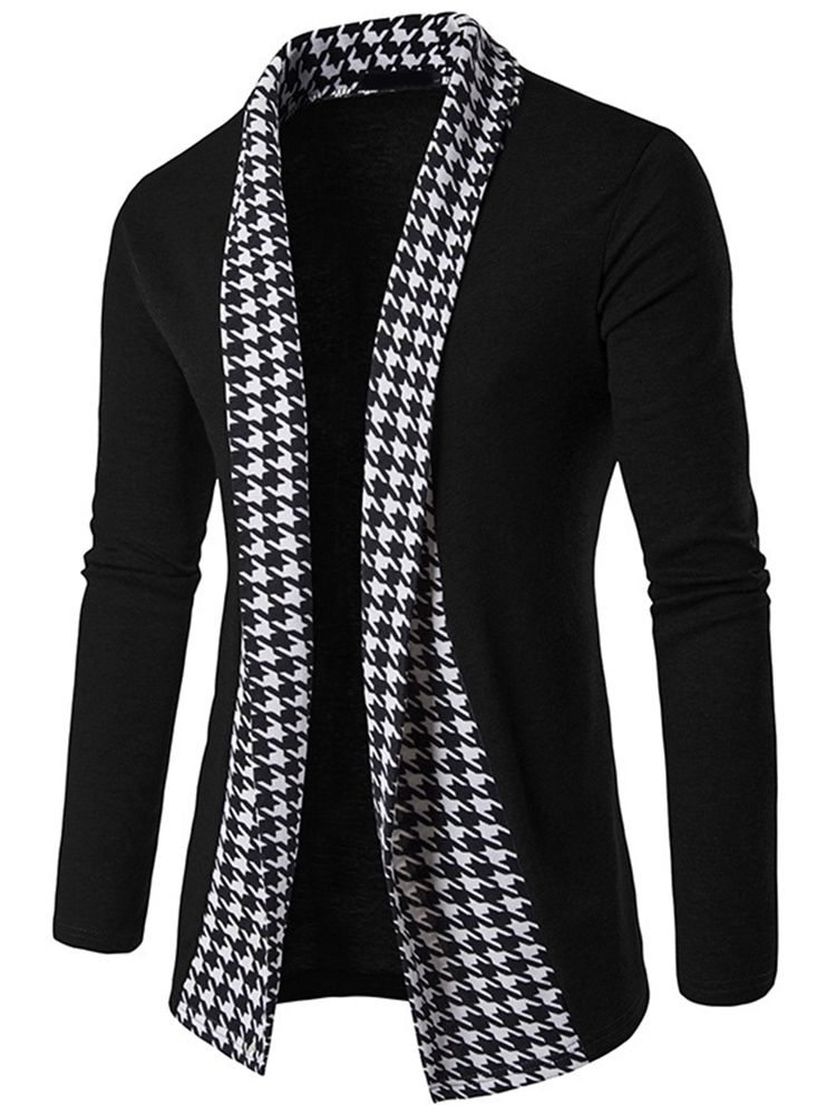 Vogue Houndstooth Patchwork Cardigan Strikkevarer For Menn