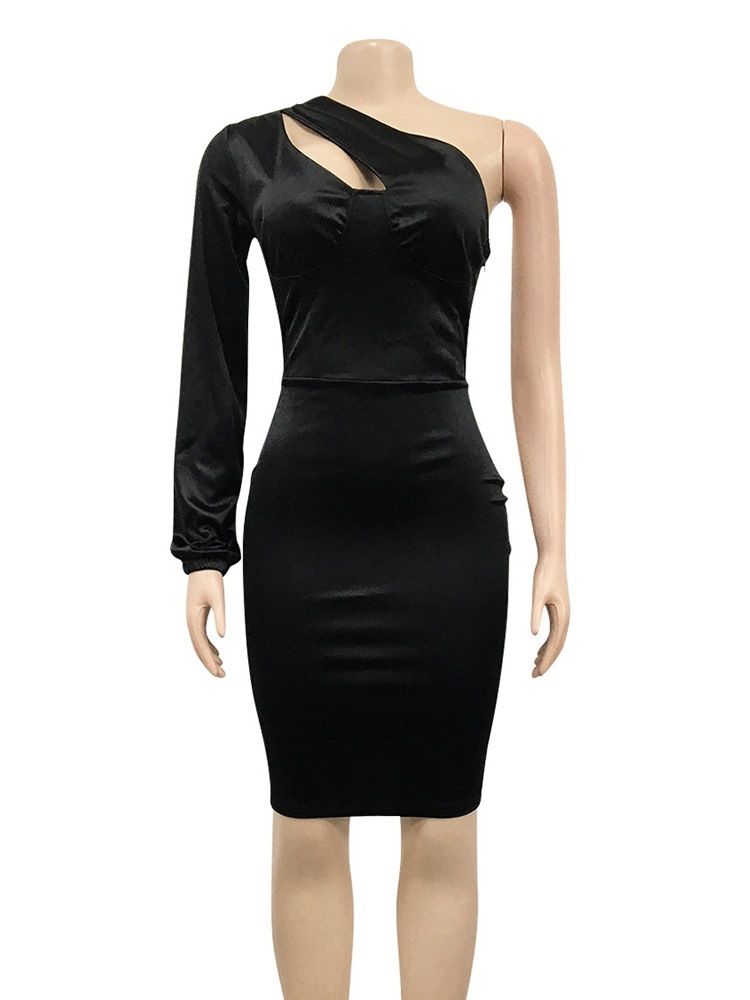 Above Knee Asymmetrisk Skråkrage Bodycon Pullover Dress