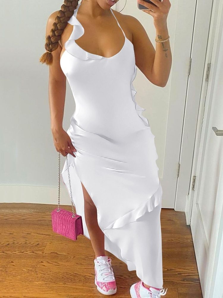 Ankellang Asymmetrisk Ermeløs Asymmetrisk Bodycon-Kjole