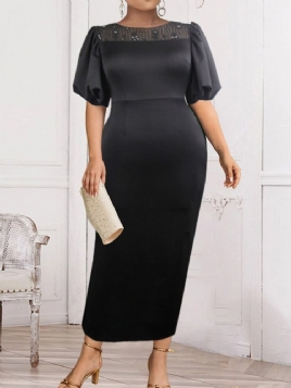 Ankellang Halvermet Patchwork Pullover Black Bodycon Kjole Plus Size