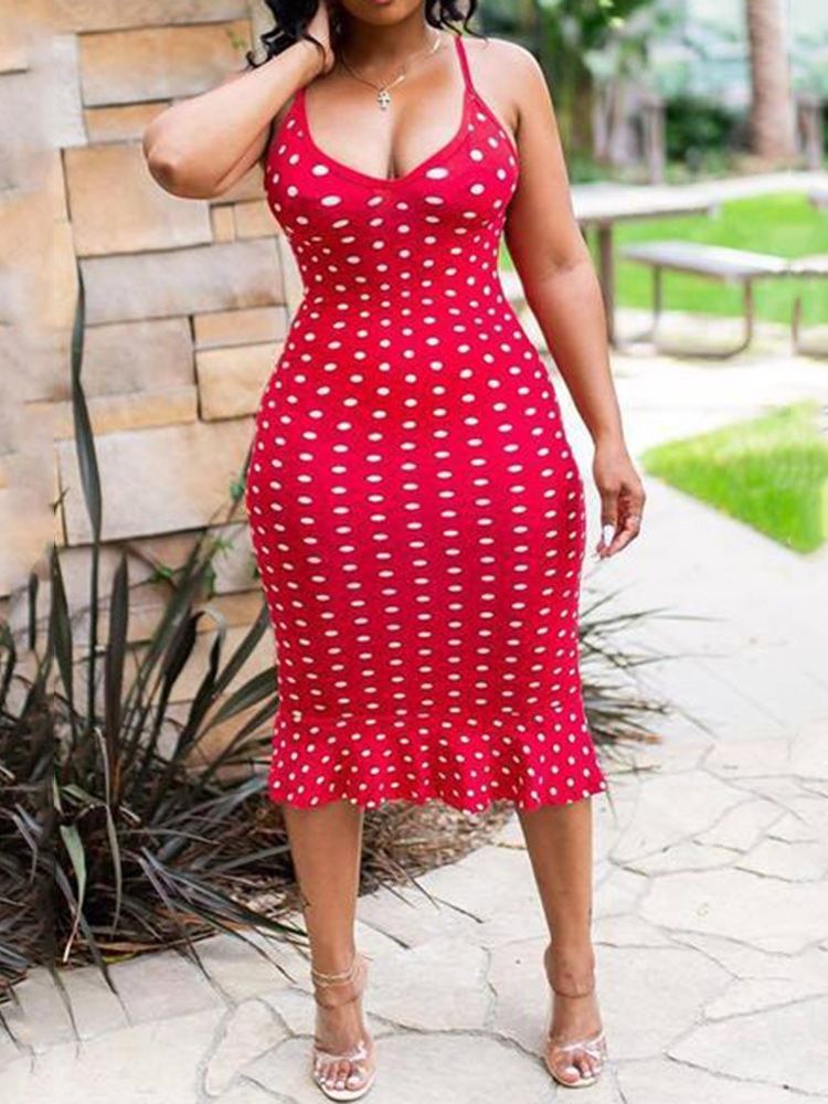 Bodycon Sleeveless Spaghetti Strap Polka Dots Dress