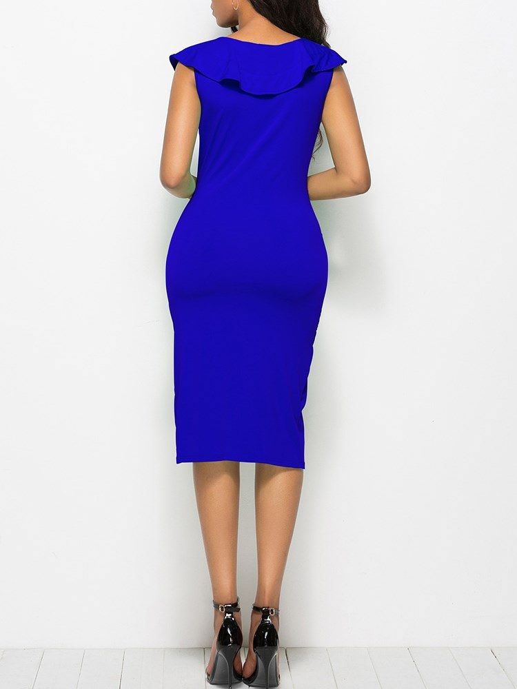 Bodycon V-Hals Ruffles Damekjole