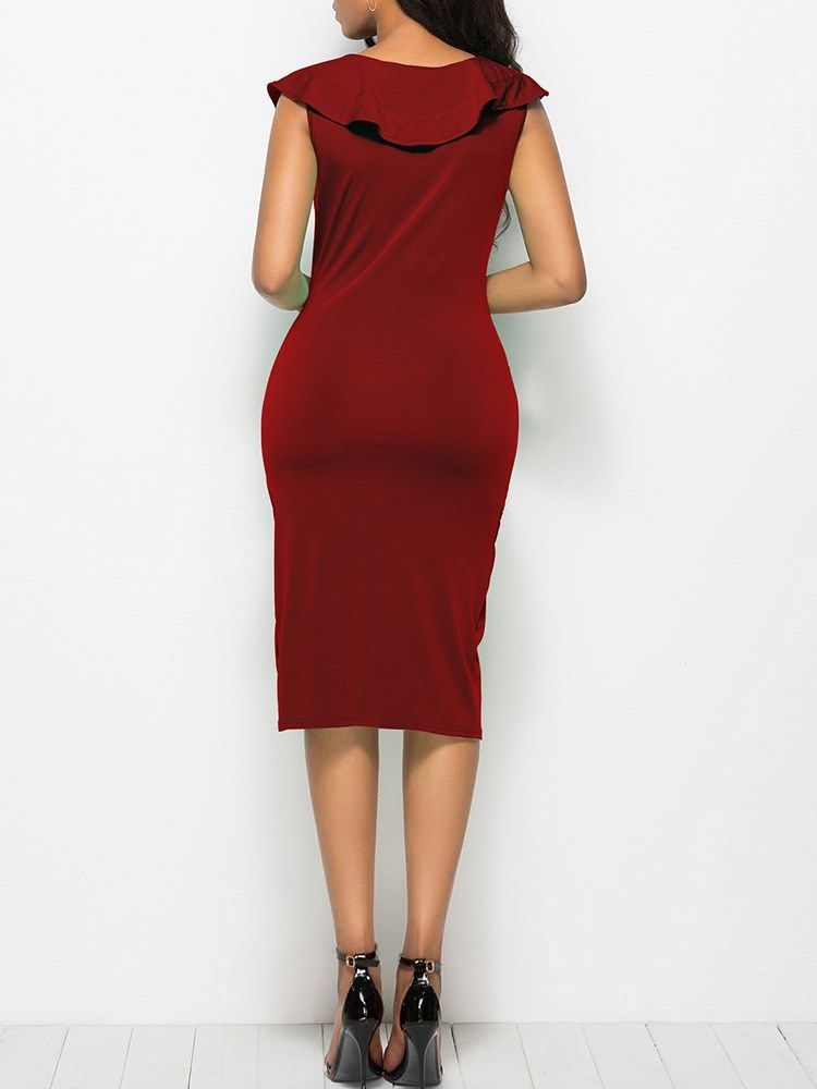 Bodycon V-Hals Ruffles Damekjole