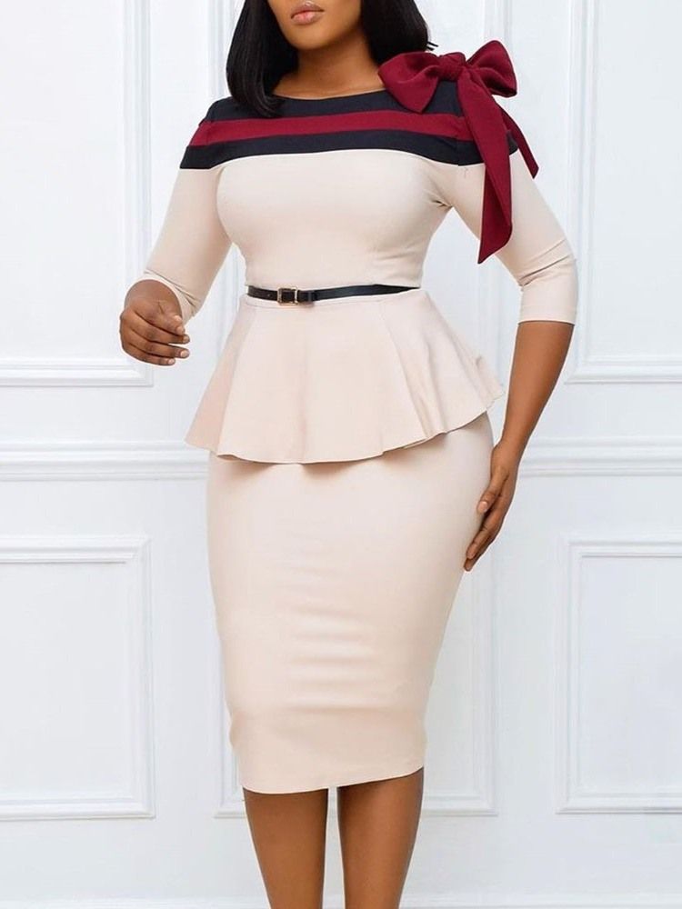 Bowknot Rundhals Trekvartsermet Bodycon High Waist Dress