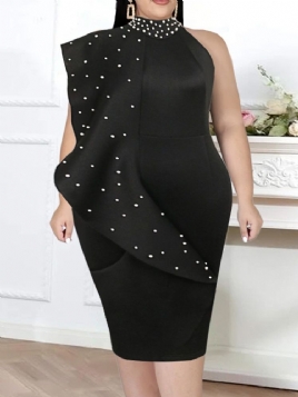 Cap Sleeve Mid-Calf Bead Fashion Pullover Dress