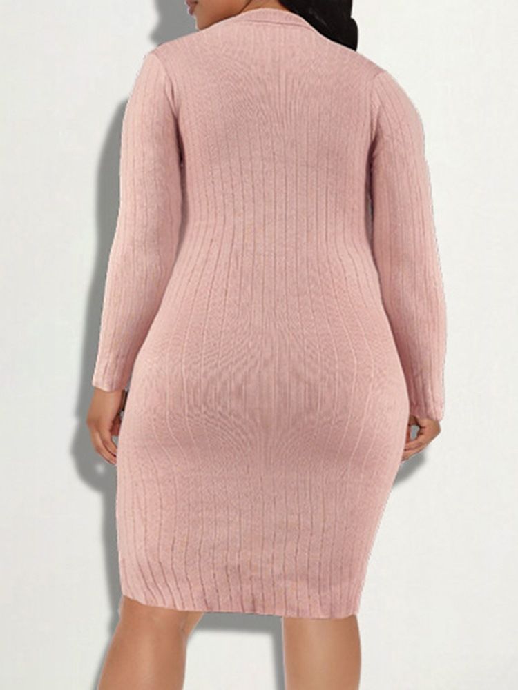 Delt Knelang Langermet Vanlig Pullover Bodycon-Kjole