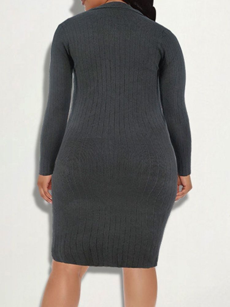 Delt Knelang Langermet Vanlig Pullover Bodycon-Kjole