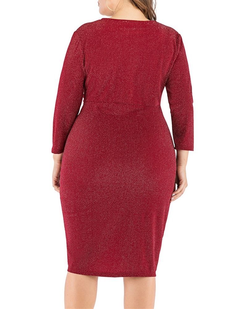 Delt Knelengde V-Hals Fall Bodycon Dress