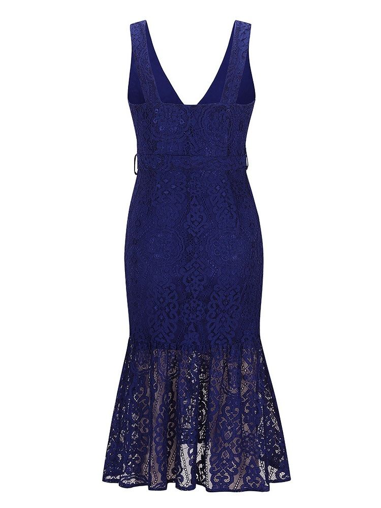 Ermeløs Mid-Calf Lace Mermaid Fashion Dress