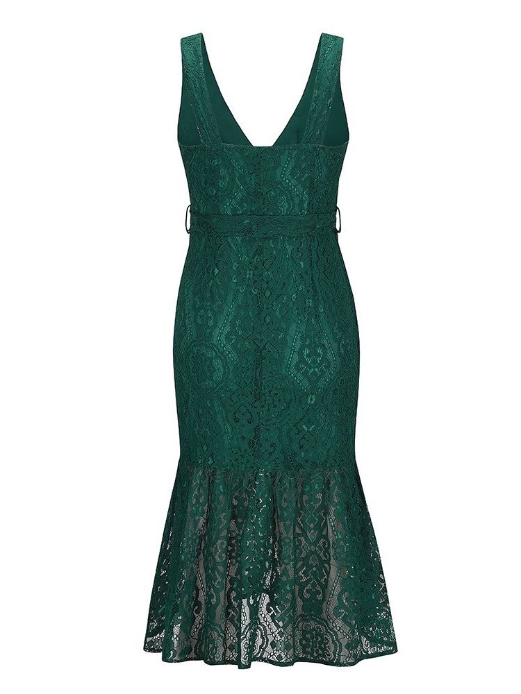 Ermeløs Mid-Calf Lace Mermaid Fashion Dress