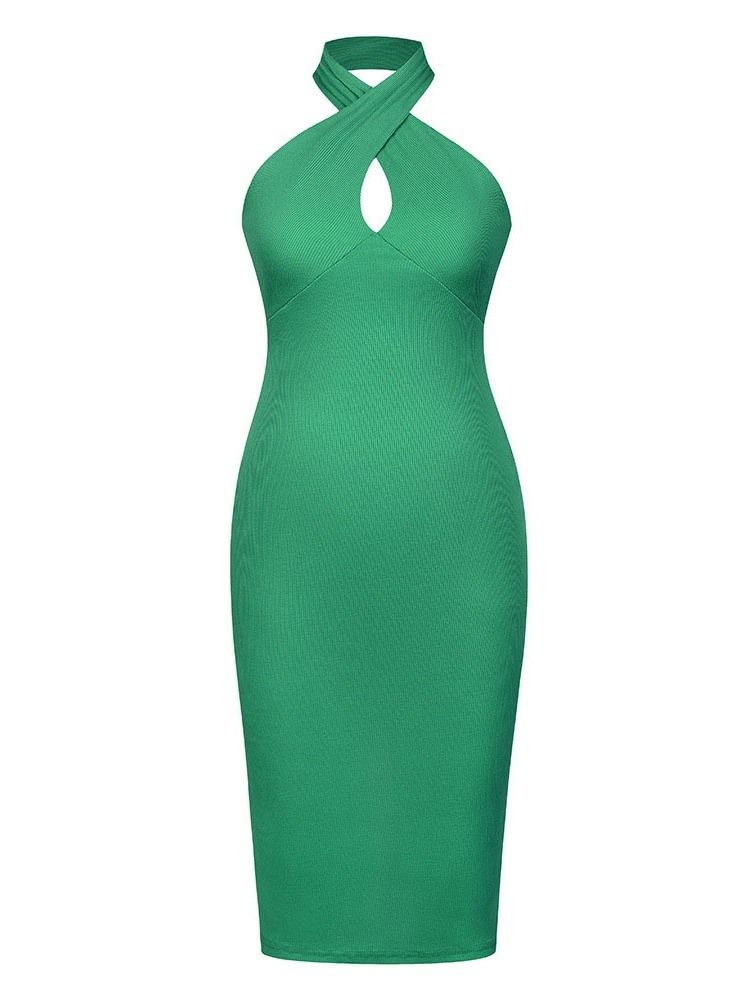 Ermeløs Ryggløs Mid-Calf Plain Summer Bodycon Dress