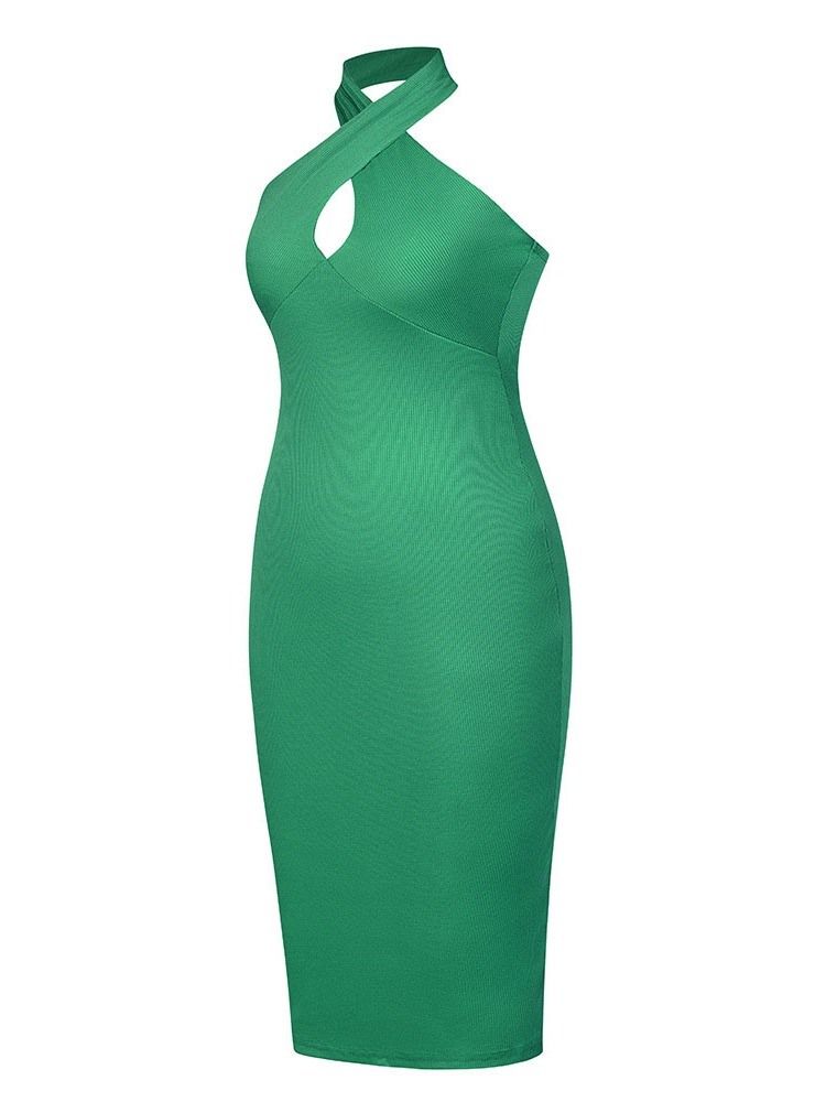 Ermeløs Ryggløs Mid-Calf Plain Summer Bodycon Dress