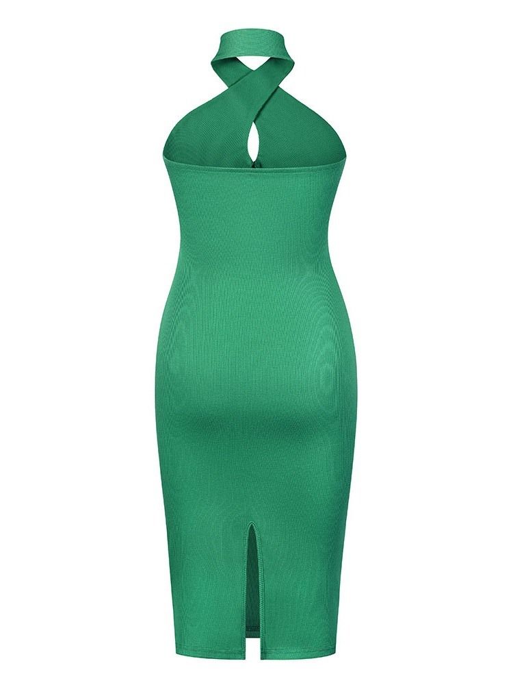 Ermeløs Ryggløs Mid-Calf Plain Summer Bodycon Dress