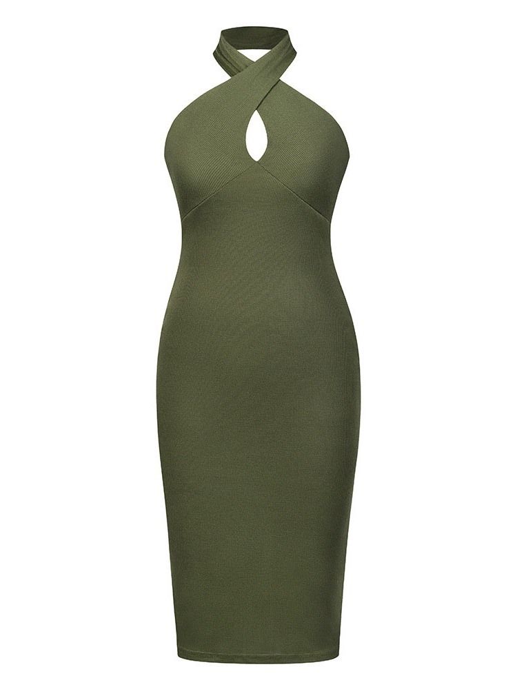 Ermeløs Ryggløs Mid-Calf Plain Summer Bodycon Dress