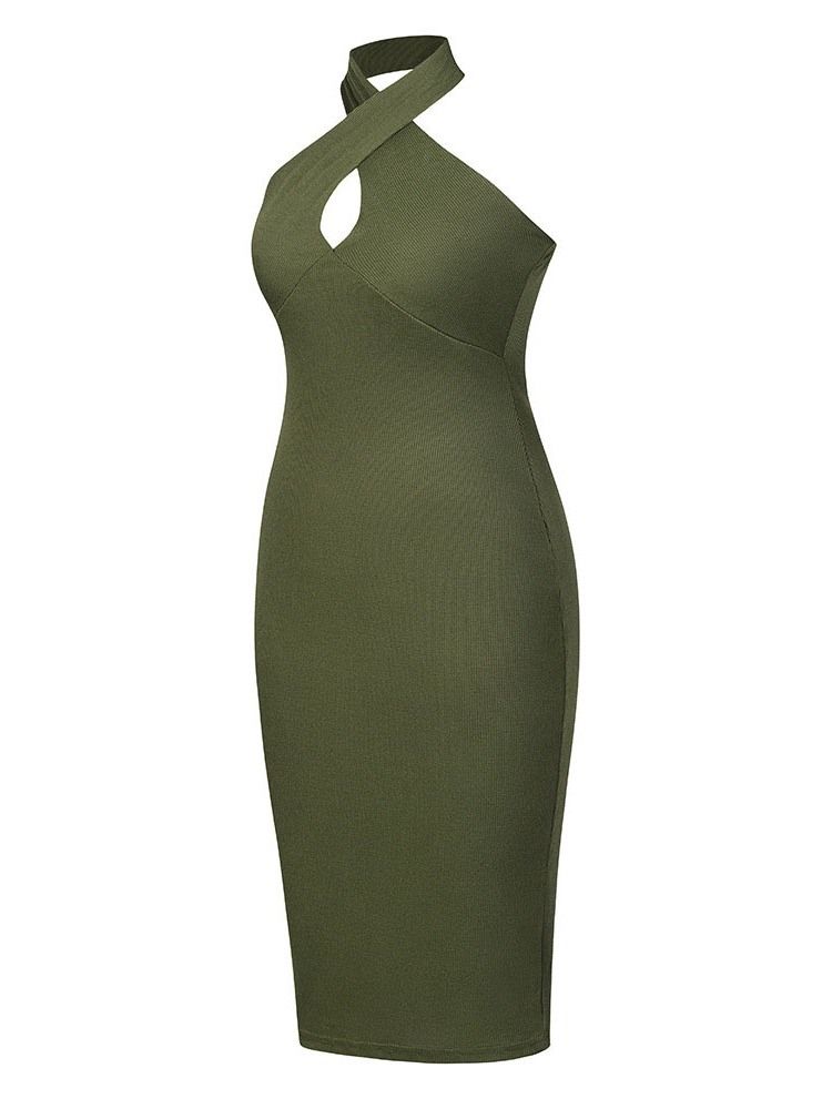 Ermeløs Ryggløs Mid-Calf Plain Summer Bodycon Dress