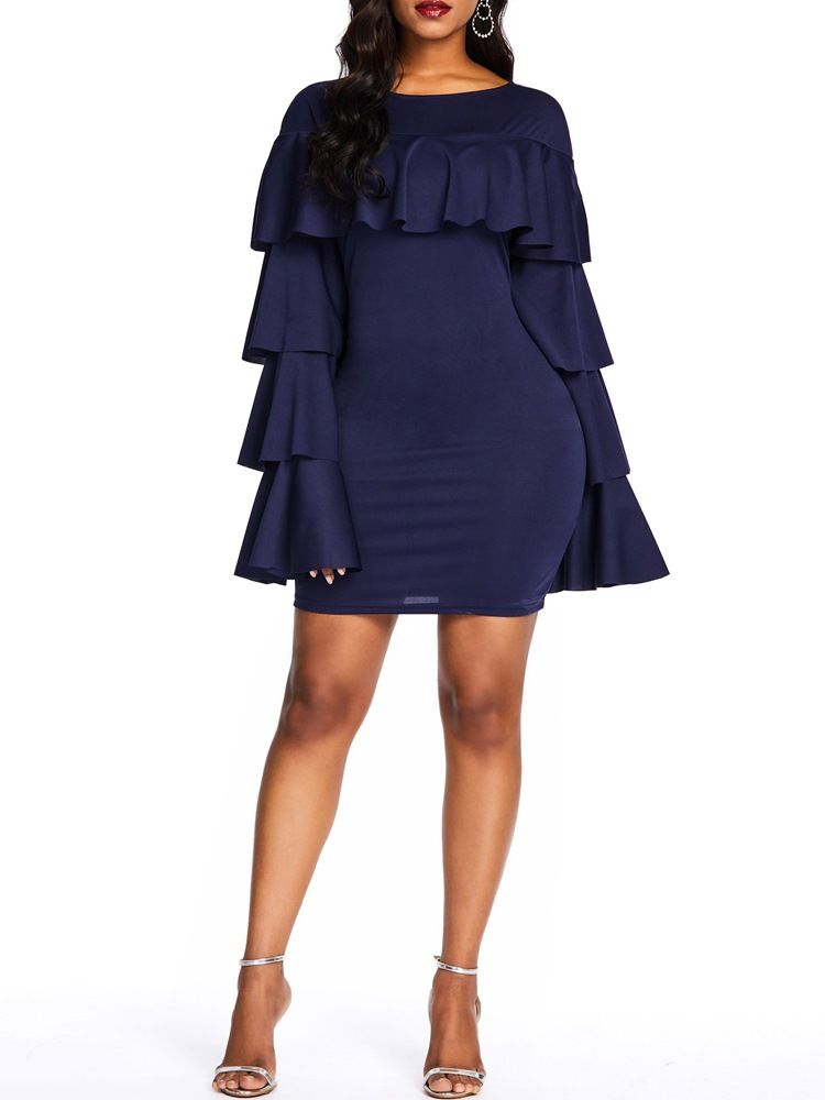 Falbala Above Knee Langermet Bodycon Ruffle Sleeve Dress