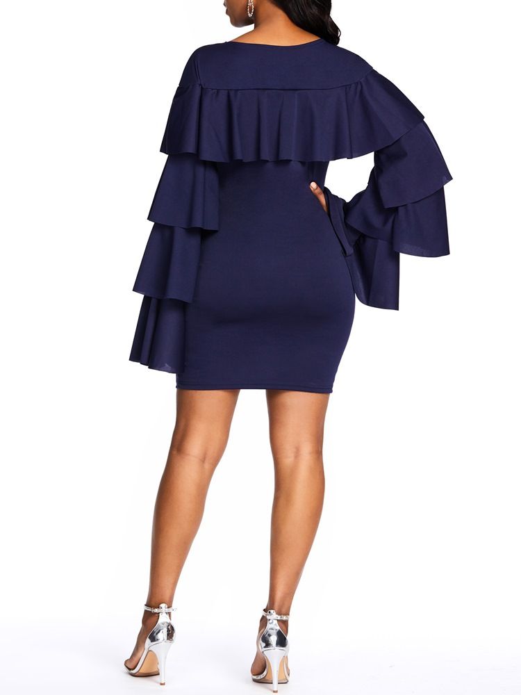 Falbala Above Knee Langermet Bodycon Ruffle Sleeve Dress