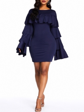 Falbala Above Knee Langermet Bodycon Ruffle Sleeve Dress