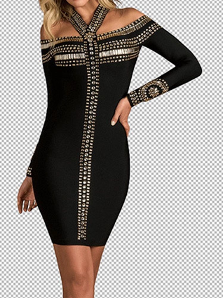 Hollow Above Knee Langermet Pullover Bodycon Dress