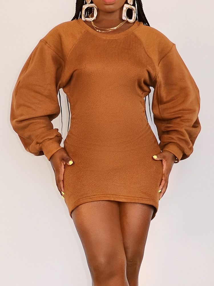 Hollow Long Sleeve Above Knee Fall Pullover Dress