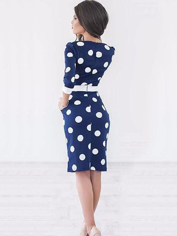 Knelang Sløyfe Polka Dot Bodycon Dress