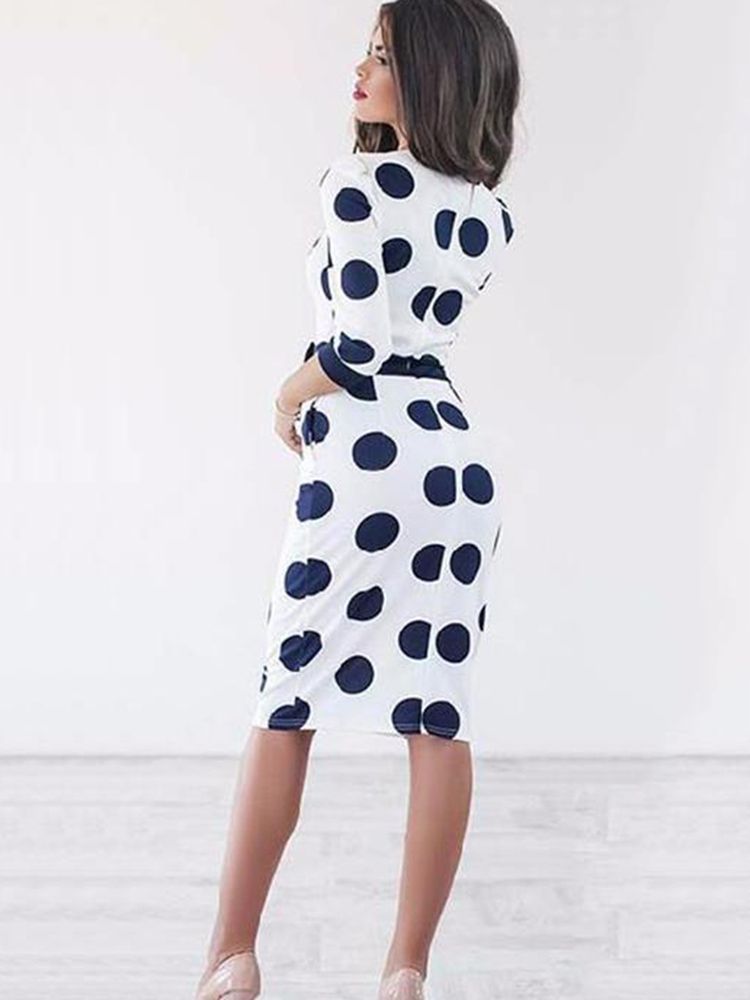 Knelang Sløyfe Polka Dot Bodycon Dress