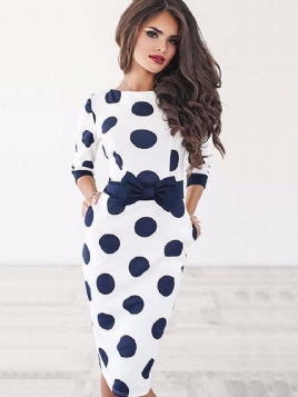 Knelang Sløyfe Polka Dot Bodycon Dress