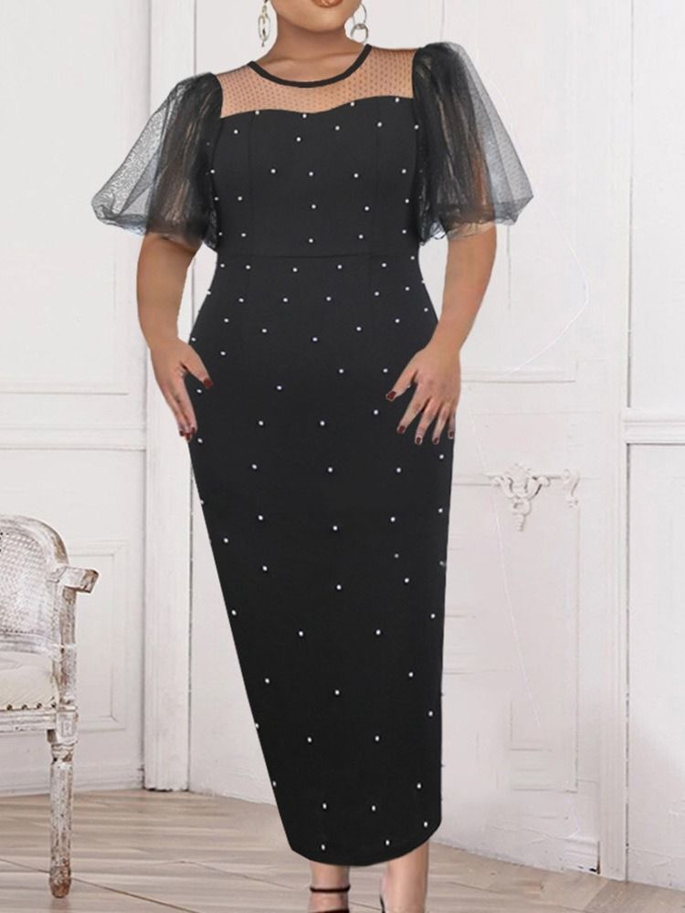 Kortermet Ankellengde Mesh Formell Genser Bodycon Kjole Plus Size