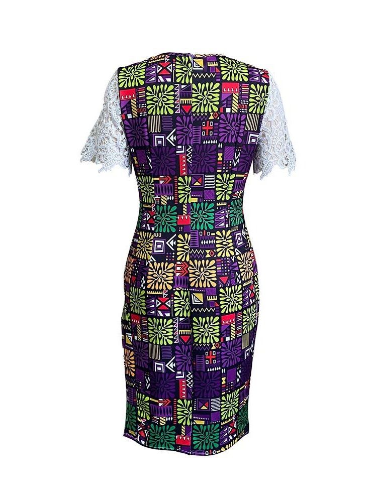 Kortermet Patchwork Mid-Calf Fashion Bodycon Dress